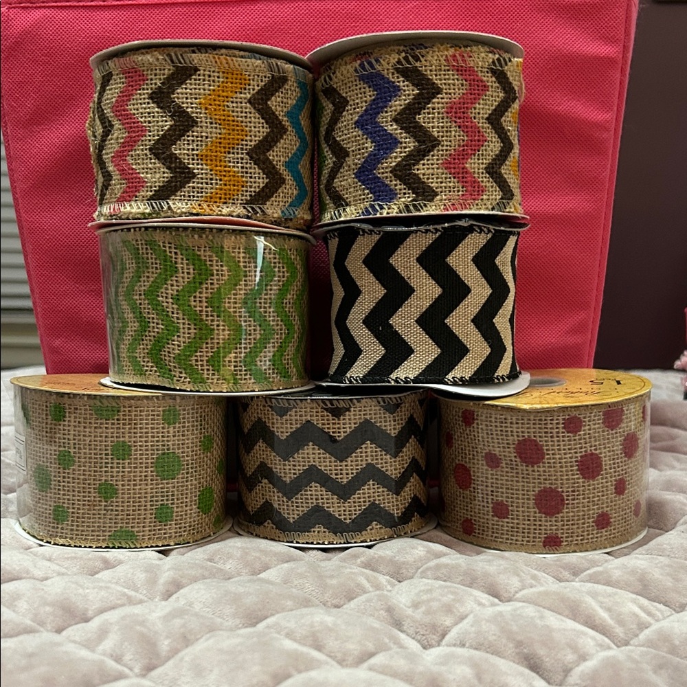 Chevron and Polka Dot Burlap Ribbon Set